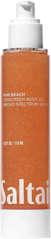 Saltair SPF Body Oil - Broad Spectrum SPF 50 PA++++ Sunscreen. Lightweight Dry Oil with Sun Protection and Moisturizing Kukui & Mongongo Extracts. Pink Beach Scent, 4floz Vacation Essential