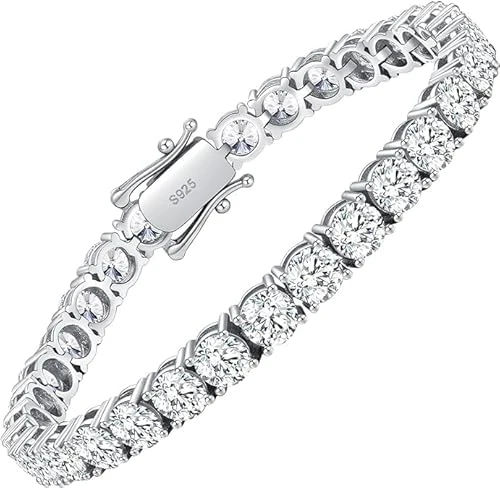 Wm Wonder Mojo Moissanite Tennis Bracelet,10.5-14 Carats Lab Grown Diamond Tennis Bracelet for Women 18k White Gold Plated 925 Sterling Silver Men's Bracelet 3-4mm D Color VVS1 Round Cut Moissanite Bracelet for Women Men Jewelry Gift (6 Inch )