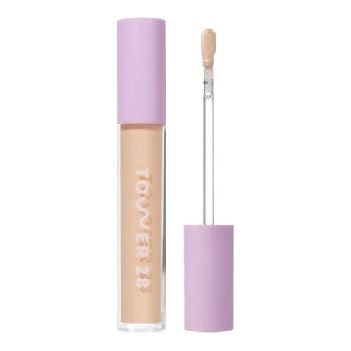 Tower 28 Swipe Serum Concealer - Hydrating Medium-Full Coverage Concealer + Under Eye Brightener - Skin Care Infused Makeup with Hyaluronic Acid + Soothing Centella - 6.0 Medium/Light Neutral(0.22 oz)