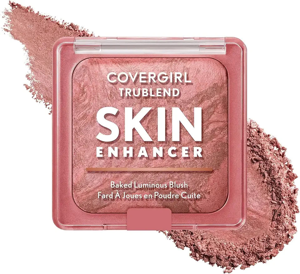 COVERGIRL TruBlend Skin Enhancer Baked Luminous Blush, with Hyaluronic Acid & White Rose Extract, Blends Seamlessly - Rose Latte (Nude with Pink Swirls)