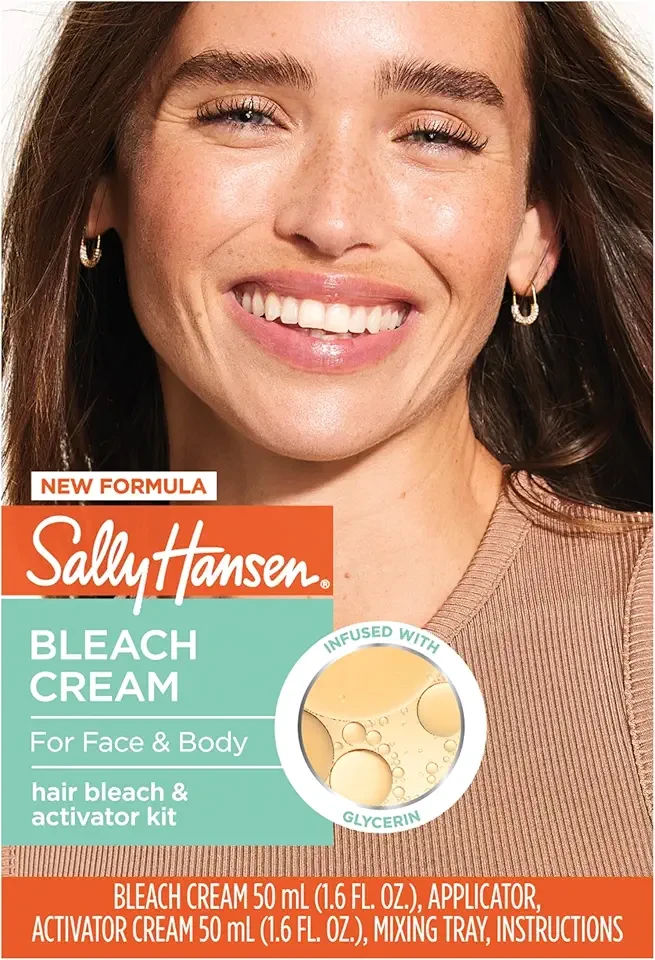 Sally Hansen Bleach Cream for Facial & Body Hair | Vegan Formula with Glycerin | All Skin Types