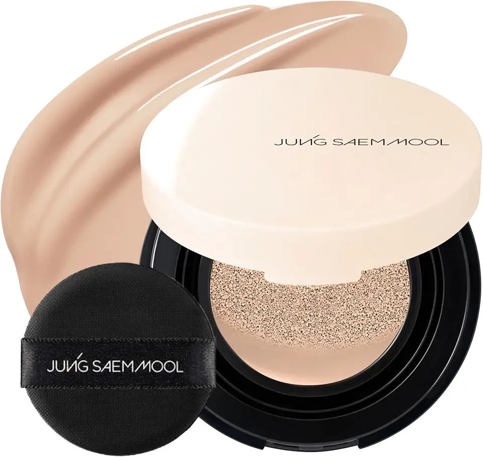 JUNG SAEM MOOL Essential Skin Nuder Cushion | Natural Finish, Buildable Coverage Cushion Foundation by Korean Makeup Artist (Mini, 0.17 Fl Oz), 22N Peach Light