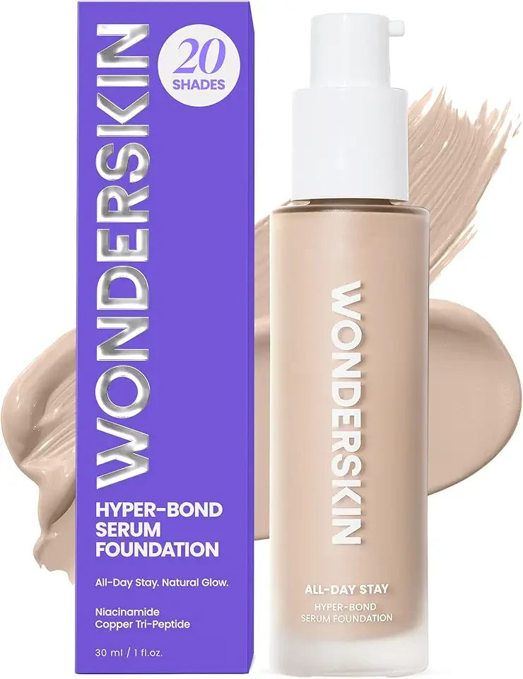 Wonderskin Hyper Bond All-Day Stay Serum Foundation – Waterproof, Transfer-Proof, 24HR Longwear Face Makeup with Niacinamide & Hyaluronic Acid – Lightweight, Natural Finish (Moonstone)