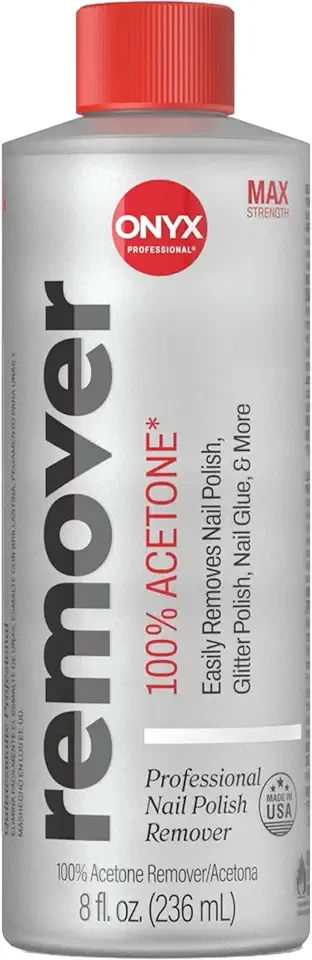 100% Pure Acetone Nail Polish Remover Kit with 7 inch Nail File, 8 fl oz - Made in USA, Maximum-Strength Gel Polish Remover, Artificial & Glitter Nail Polish