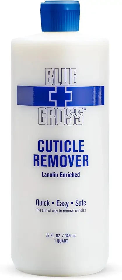Cuticle Remover & Softener Liquid for Nails – Blue Cross Professional Nail Care with Lanolin, Hydrating Treatment for Dry Cuticles & Hangnails, Made in USA, 32oz