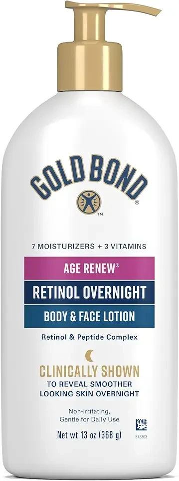 Gold Bond Age Renew Retinol Overnight Body & Face Lotion, Retinol Face and Body Lotion with Peptide Complex, 13 oz