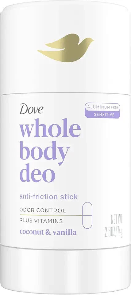 Dove Whole Body Deo Aluminum Free Anti-Friction Deodorant Stick Coconut + Vanilla for All Day Odor Control 2.6 oz