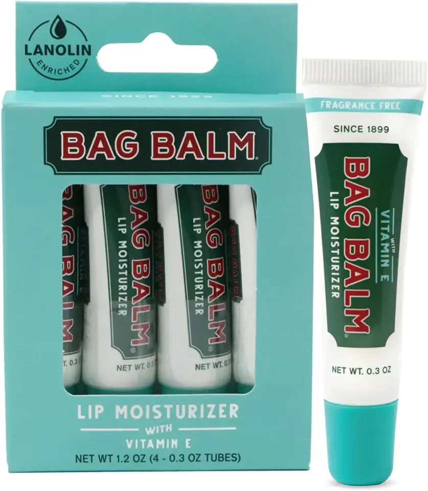 Vermont's Original Bag Balm Fragrance Free Lip Balm with Vitamin E | Pack of 4 0.3oz Tubes
