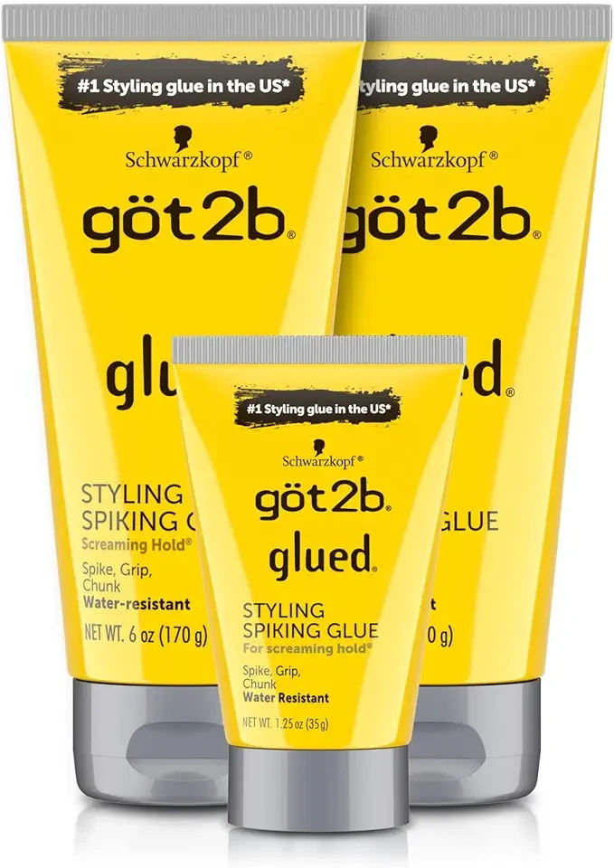 Got2B Glued Styling Spiking Hair Gel 2 - 6 oz tubes + 1 Travel 1.25 oz tube
