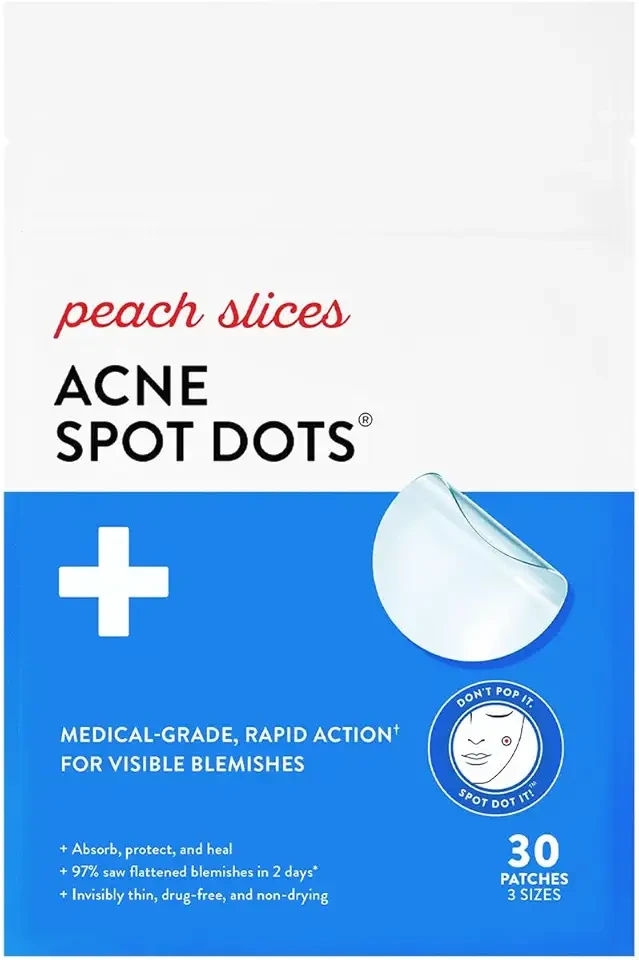 Peach Slices - Acne Spot Dots (30 ct) - Hydrocolloid Pimple Patches for Face - Absorb Gunk, Protect Picking & Support Healing - 3 Sizes (7, 10, & 12mm) - Vegan, Cruelty Free, Korean Skin Care & Beauty