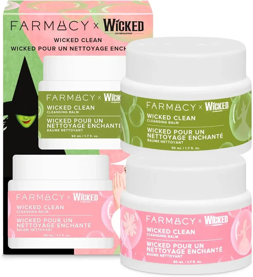 Farmacy x WICKED Cleansing Balm Skin Care Set - Travel Size Makeup Remover Duo - Limited Edition Wicked Clean Skincare Set Includes Pink & Green Balms - Gently Removes Make Up, SPF & Oil (2 Count)
