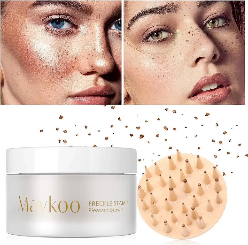 MAYKOO Freckle Stamp Natural Like Freckle Pen Makeup Fake Freckles Cushion Waterproof Long Lasting Quick Dry, Get Sun-kissed Stars Makeup Freckle in One Press, Pleasant Brown (Coffee), 15g