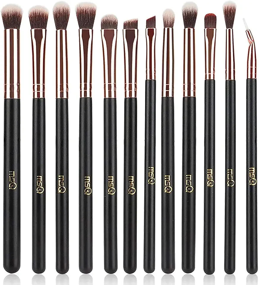 MSQ Eye Makeup Brushes 12pcs Rose Gold Eyeshadow Makeup Brushes Set with Soft Synthetic Hairs & Real Wood Handle for Eyeshadow, Eyebrow, Eyeliner, Blending(without bag)