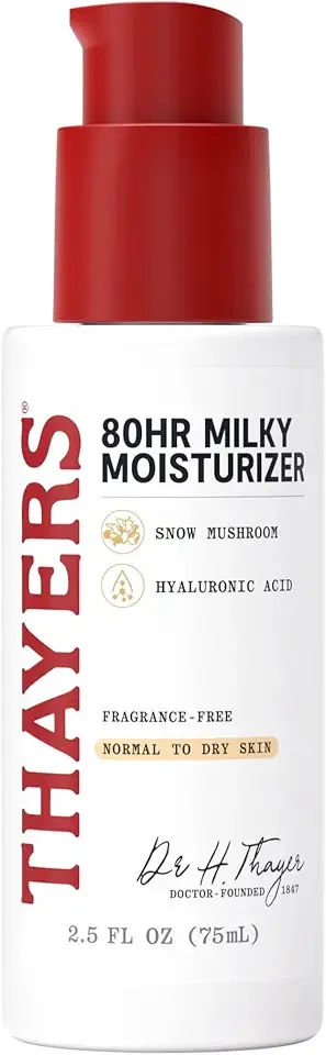 THAYERS 80HR Face Moisturizer, Face Cream with Hyaluronic Acid and Snow Mushroom, Milky Moisturizer, Lightweight Hydration for Normal to Dry Skin, Fragrance Free Skin Care, 2.5 Oz