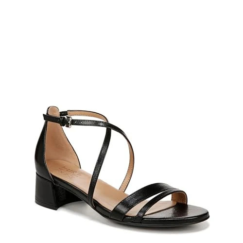 Naturalizer Womens June Strappy Low Block Heel Dress Sandal Black Leather 8.5 M