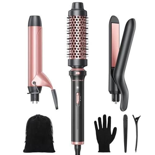 Wavytalk 3 in 1 Curling Wand Set, Multi Curl, Curling Iron Set with Heated Round Brush, Flat Iron Hair Straightener, 1 1/4 inch Curling Iron, Dual Voltage Hair Curler