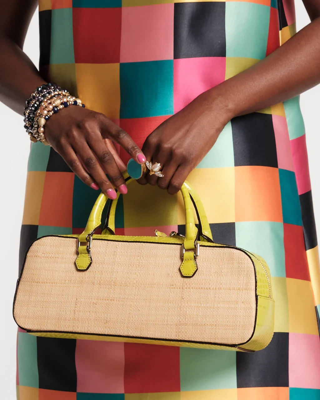 E/W Tote Raffia - Natural/Chartreuse