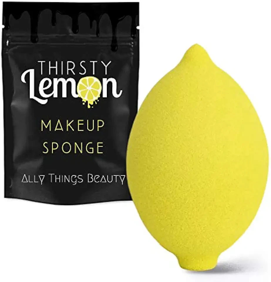 Thirsty Lemon Makeup Sponge by Ally Things Beauty | Yellow Lemon Shaped Makeup Blender for Liquid Foundation, Cream or Powder Blending - Cosmetic Applicator - Cute & Latex-Free Daily Beauty Sponge