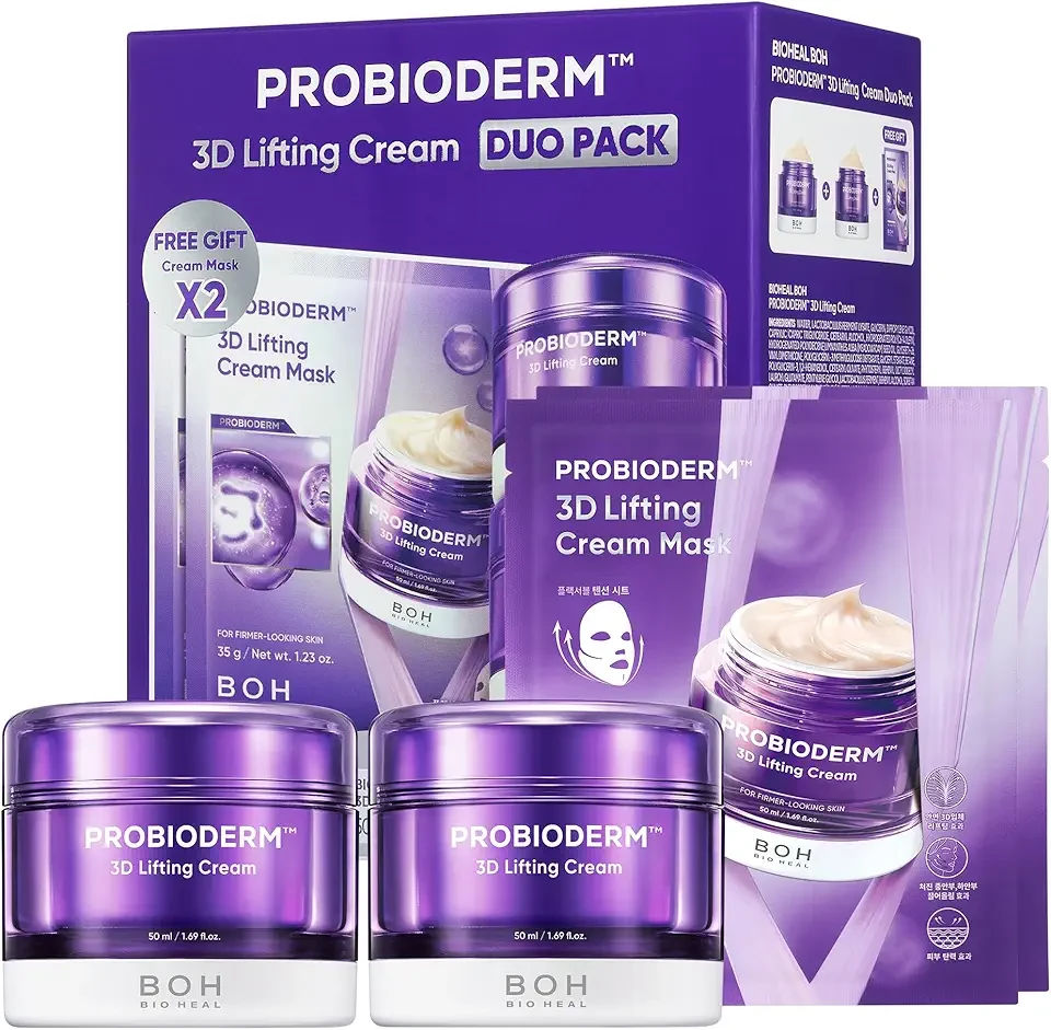 PROBIODERM™ 3D Lifting Cream Double Set + Cream Masks | Korean Anti-Aging Face Cream for Wrinkles & Skin Firming | Peptide Face Mask for Jawline Lift | Skincare Gift Set for Women & Men