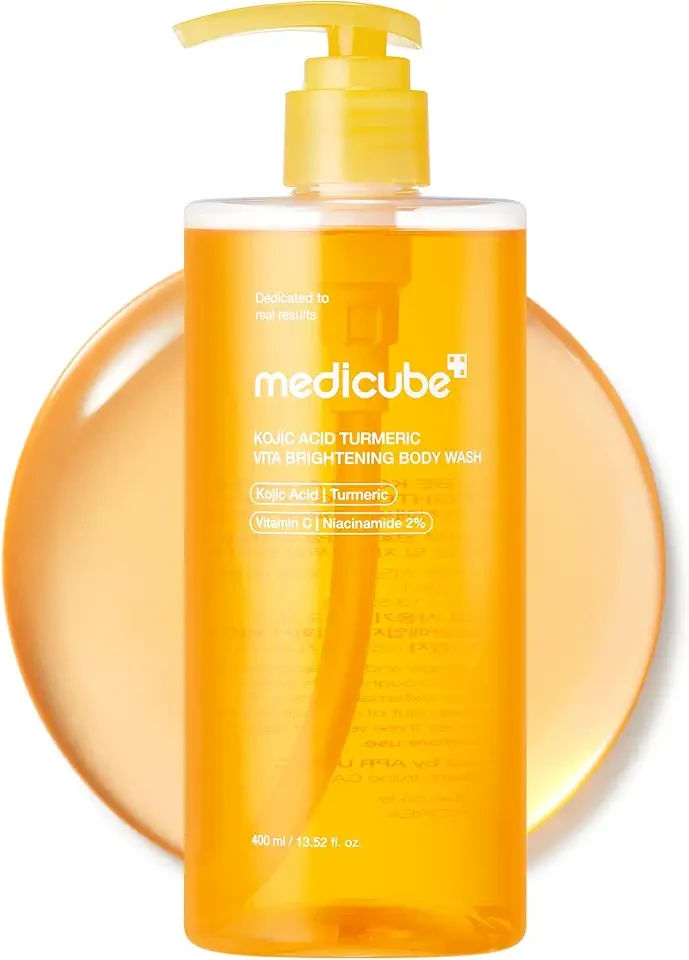 medicube Kojic Acid Turmeric Brightening Body Wash | Gentle Shower Gel for Uneven Skin | Niacinamide, Vitamin C, AHA/BHA | Deep Cleansing, Hydrating Formula | Easy and Effective, 13.52 fl.oz