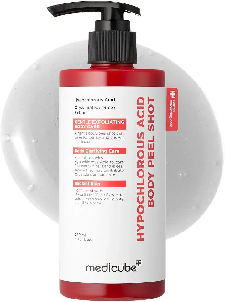 medicube Body Peel Shot with Hypochlorous Acid | Gentle Body Exfoliating Serum for Dead Skin Cells, Rough Patches & Uneven Texture | Rice Extract, Panthenol for Hydrating & Smoothing Care | 9.46 fl.oz