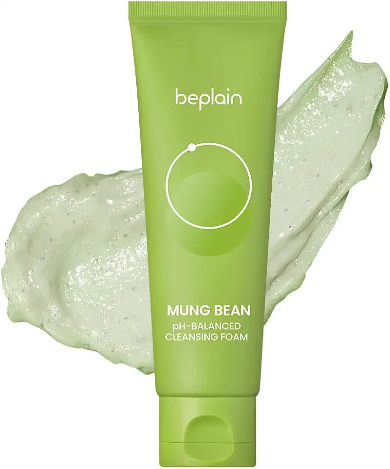 beplain Mung Bean pH-Balanced Cleansing Foam (5.4fl.oz/160ml) | Fragrance-Free | Non-Comedogenic Tested | Deep Pore Facial Cleanser | Suitable for Sensitive Skin | Face Mask Cleanser | Korean Skincare