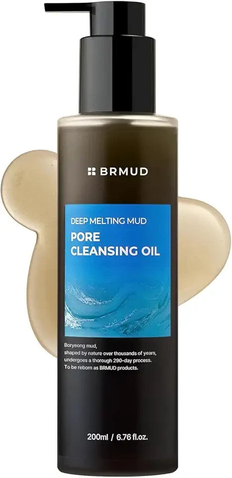 BRMUD Deep Melting Mud Pore Cleansing Oil - Gentle Make Up Facial Oil Cleanser with Boryeong Mud, Sunflower Seed & 7 Fermented Oils - Vegan & Non-Comedogenic Korean Skincare (6.76 fl oz)
