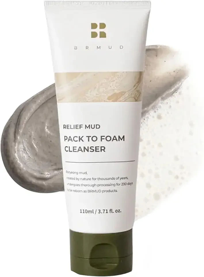 BRMUD Relief Mud Pack to Foam Cleanser - 2-in-1 Purifying & Hydrating Korean Foaming Clay Mask Facial Cleanser for Pore & Sebum Control - Makeup Cleansing Face Wash Korean Skincare (3.71 fl oz)