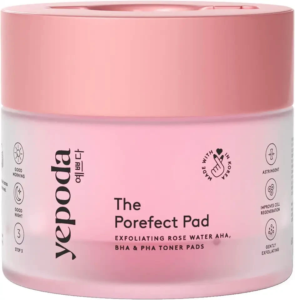 Yepoda The Porefect Pad, Exfoliating Rose Water AHA, BHA & PHA Toner Pads, Gently exfoliating & Pore Refining, Vegan Korean Toner-Pads for All Skin Types, 4.05 FL. OZ. (120 mL) / 60 Pads
