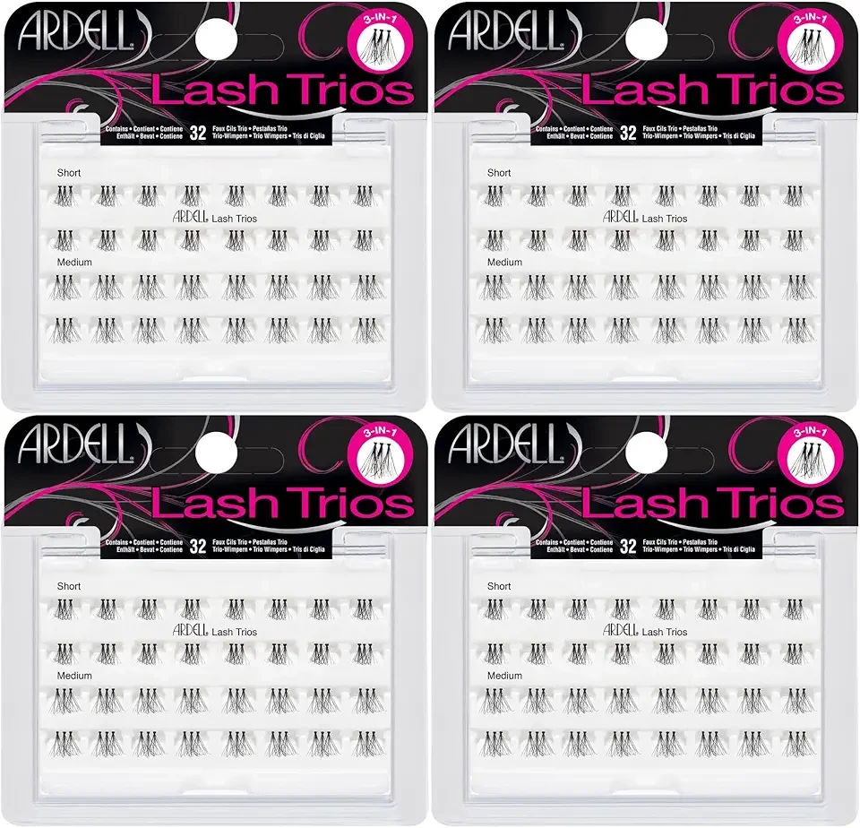 Ardell Cluster Lashes Individual Lashes, Lash Trios - Black, Reusable DIY Lash Clusters, Eyelash Extensions, 4 Pack