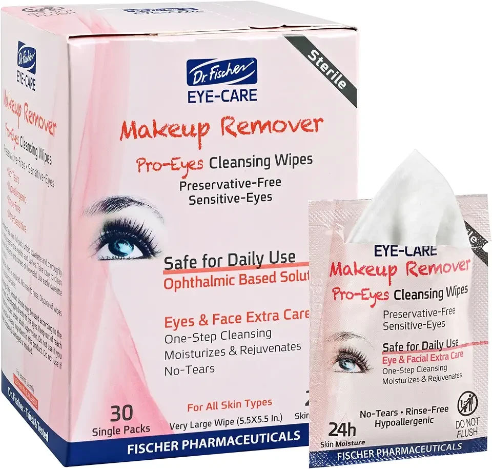Dr. Fischer Eyelid & Lash Makeup Remover Wipes – Preservative & Alcohol-Free, Ophthalmologist Tested, Gentle for Sensitive Eyes with Chamomile & Niacinamide