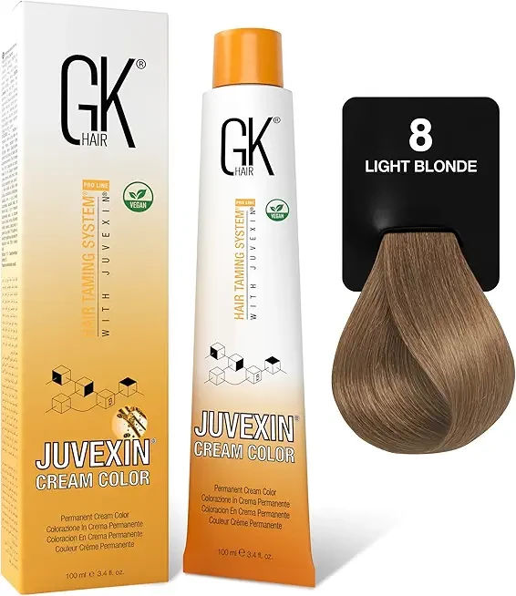 GK HAIR Color Cream 8.0 Intense Natural Light Blonde – 100% Grey Coverage | Semi, Demi-Permanent Results | 8–10 Vol Semi | 20-30-40 Vol Permanent – Salon Quality Hair Dye – For Women & Men 3.4 Oz