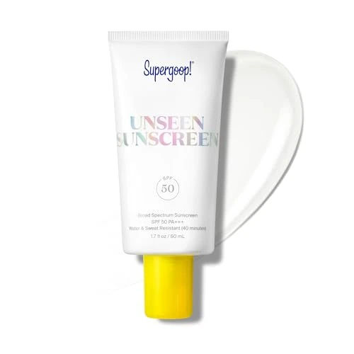Supergoop! Unseen Sunscreen - SPF 50 - Clear & Invisible Face Sunscreen + Broad Spectrum + Makeup-Gripping Primer - Weightless, Scentless, Oil Free - For All Skin Types & Tones - 1.7 fl oz