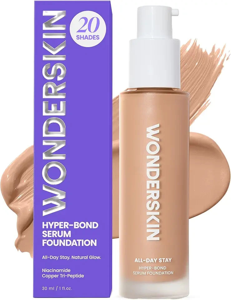 Wonderskin Hyper Bond All-Day Stay Serum Foundation – Waterproof, Transfer-Proof, 24HR Longwear Face Makeup with Niacinamide & Hyaluronic Acid – Lightweight, Natural Finish (Lunar)