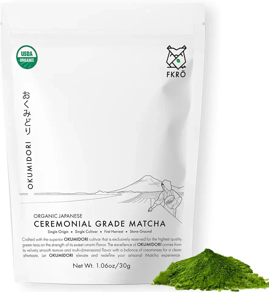 FKRO Organic Okumidori Ceremonial Grade Matcha Green Tea Powder | Award-Winning Family Farm, Direct from Japan | Single Cultivar 1st Harvest | Stone-Ground, Air-Flown Monthly | 30g Pouch