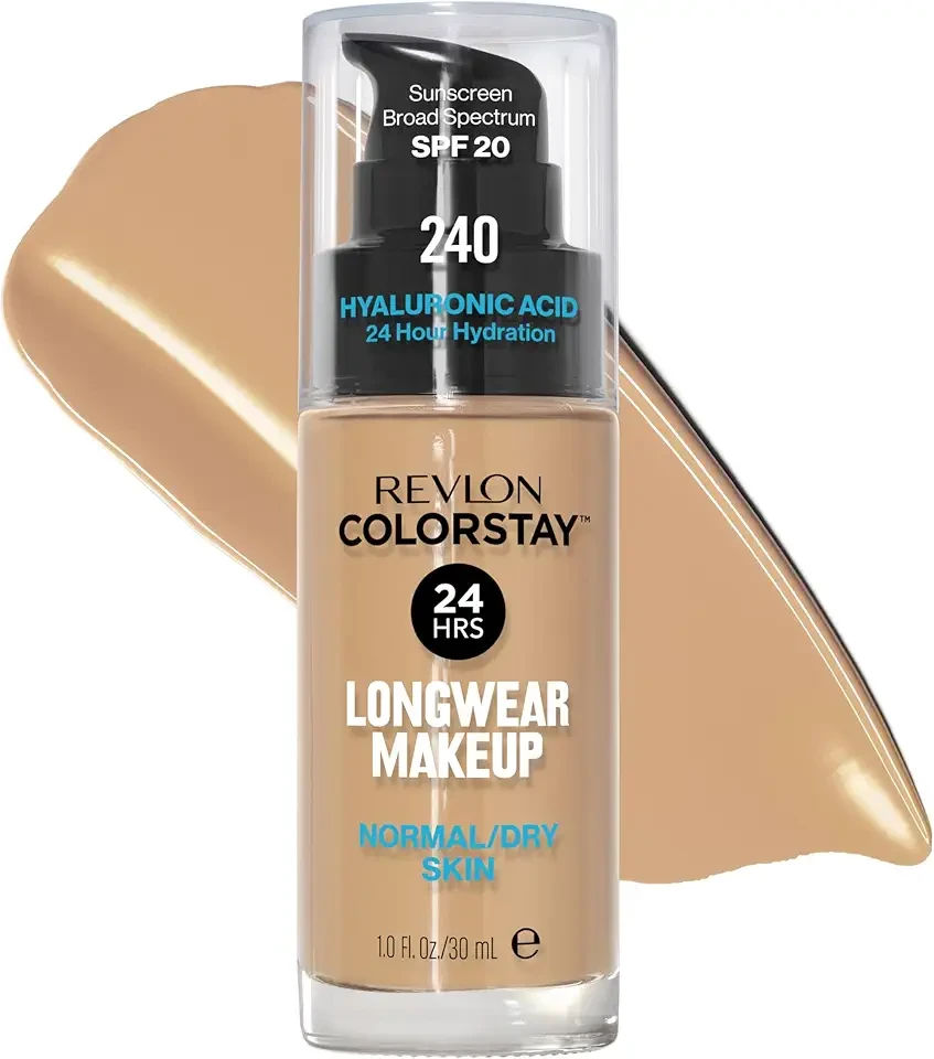 Revlon Liquid Foundation, ColorStay Face Makeup for Normal & Dry Skin, SPF 20, Longwear Medium-Full Coverage with Natural Finish, 240 Medium Beige, 1 Fl Oz