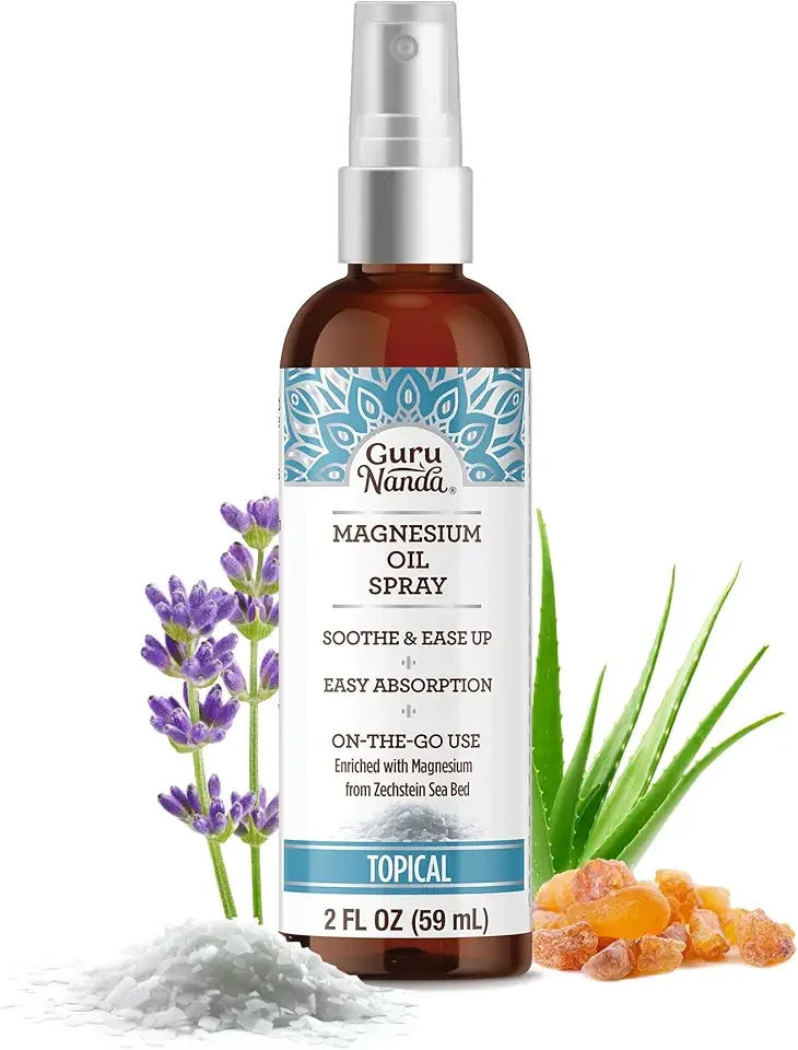 GuruNanda Magnesium Oil Spray (2 Fl Oz), Topical Magnesium Spray with Natural Essential Oils & Aloe Vera, Helps with Muscle Soreness & Relaxation, Cruelty-Free
