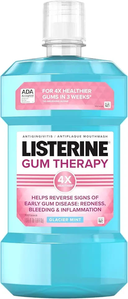 Listerine Gum Therapy Antiplaque & Anti-Gingivitis Mouthwash, ADA Accepted Oral Rinse Helps Reverse Early Gingivitis Signs Like Bleeding Gums, 4X Healthier Gums in 3 Weeks vs Brushing Alone, Mint, 1 L