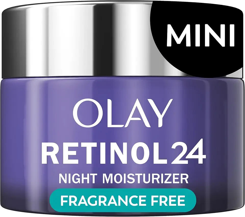 Olay Retinol 24 Face Moisturizer, Anti-Aging Night Cream for Women, Trial Size, Fragrance-Free, Non Greasy - Anti-Wrinkle, Smooth Fine Lines, Tightening Skin Care - Peptides, Glycerin, 0.5 Oz