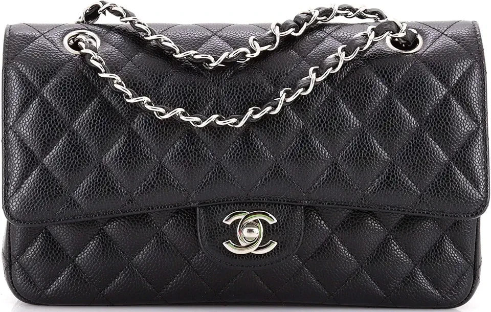 Pre-Loved Classic Double Flap Bag Quilted Caviar Medium, Black