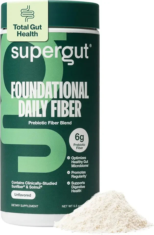 Supergut Foundational Daily Fiber Powder, Sugar Free & Vegan Prebiotic Fiber Blend for Gut Health & Digestive Support, Supplement for Men & Women with Solnul & Sunfiber, Unflavored, 20 Servings