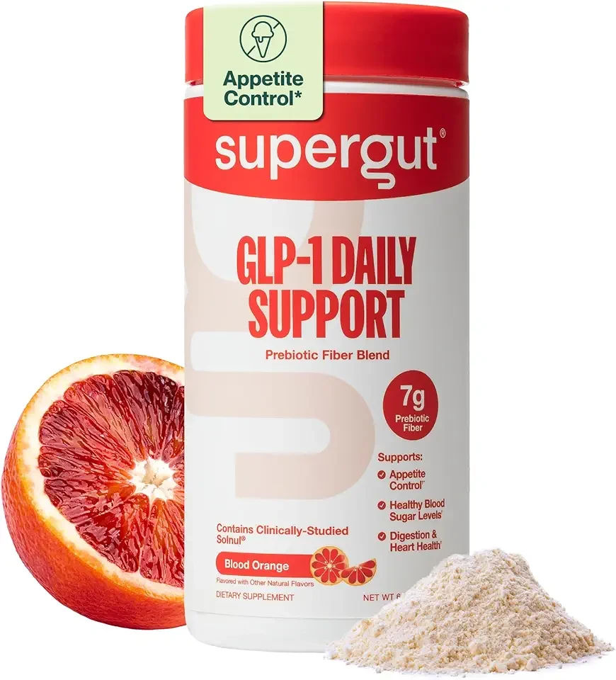 Supergut GLP1 Daily Support, Blood Orange - High Fiber GLP-1 Supplement Powder for Women & Men - Sugar-Free Drink Mix for Gut Health & Digestive Support (18 Servings)