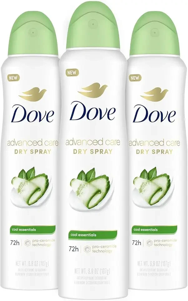 Dove Advanced Care Antiperspirant Deodorant Dry Spray Cool Essentials 3 Count for Helping Your Skin Barrier Repair After Shaving with Pro Ceramide Technology 3.8 oz