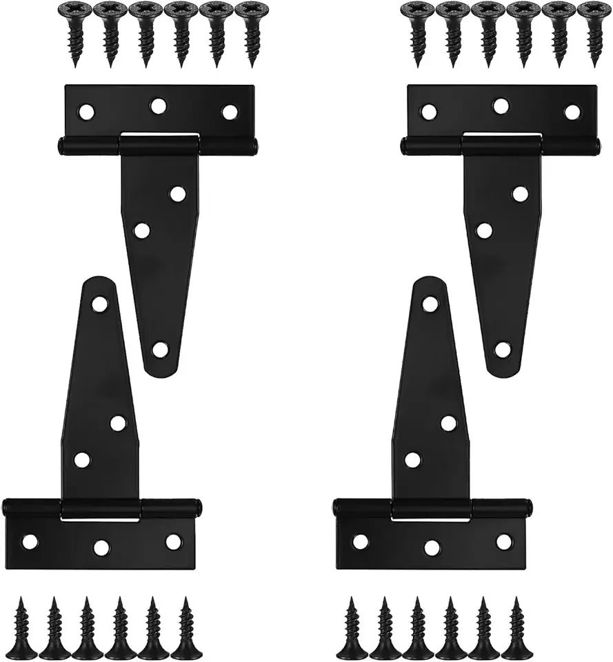 4 PCS 3 Inch T Strap Hinges Heavy Duty, Shed Door Gate Hinges, Heavy Duty Black Outdoor Tee Hinge for Wooden Fences, Barn Door Gates Hinge for Shed Door Hardware