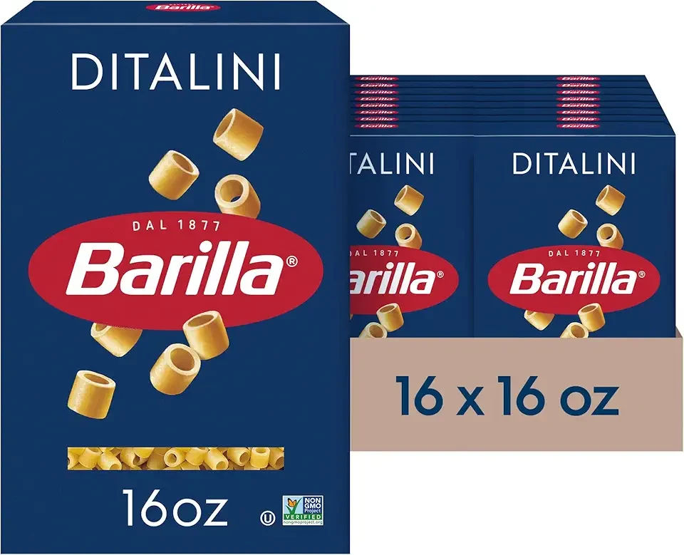 Barilla Ditalini Pasta, 16 oz. Box (Pack of 16) - Non-GMO, Made with Durum Wheat Semolina - Kosher Certified