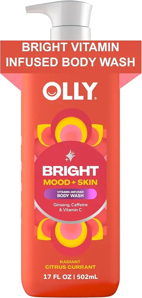OLLY Bright Body Wash with Ginseng, Caffeine & Vitamin C– Nourishing Cleanser for Skin Barrier Repair, Deep Hydration, Citrus Currant Scent, 17 oz