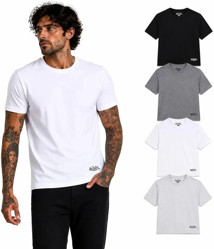 Mens T Shirt - 4 Pack Soft Cotton Blend Stylish Pullover Classic Crewneck Short Sleeve Shirts for Men