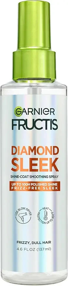 Garnier Fructis Diamond Sleek Hair Shine Spray, Frizz Control and Heat Protectant for Frizzy, Dry Hair, Formulated with Vegan Keratin Smoothing Complex and Argan Oil, 4.6 Fl Oz