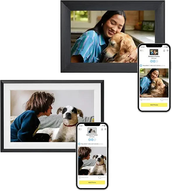 Aura Carver WiFi Digital Picture Frame Bundle | The Best Digital Frames for Gifting | Includes 2 Frames: Gravel and Gravel with White Mat