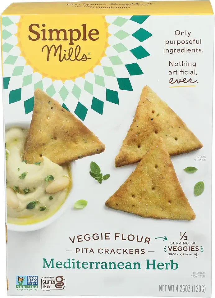 Simple Mills Veggie Pita Crackers, Mediterranean Herb - Gluten Free, Vegan, Healthy Snacks, Paleo Friendly, 4.25 Ounce (Pack of 1)